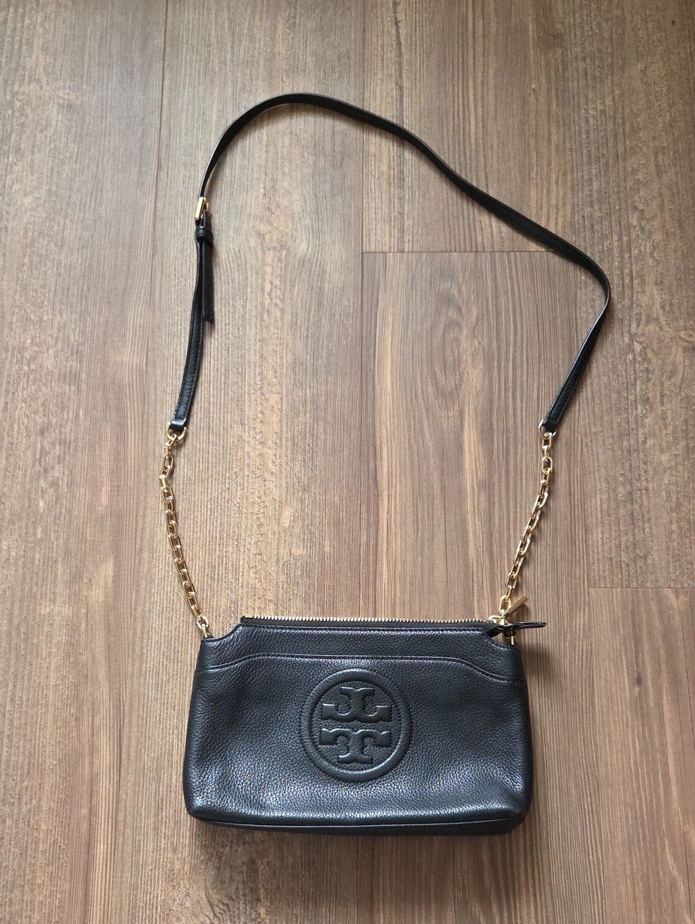 Tory Burch Black Pebbled Leather Crossbody Bag